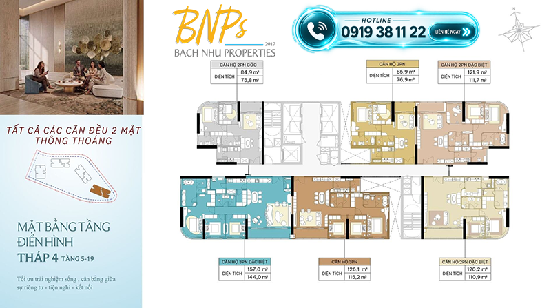 Diện Tích Căn Hộ Palm River - Mặt bằng Tháp 4 - Bách Như Properties - BNP's