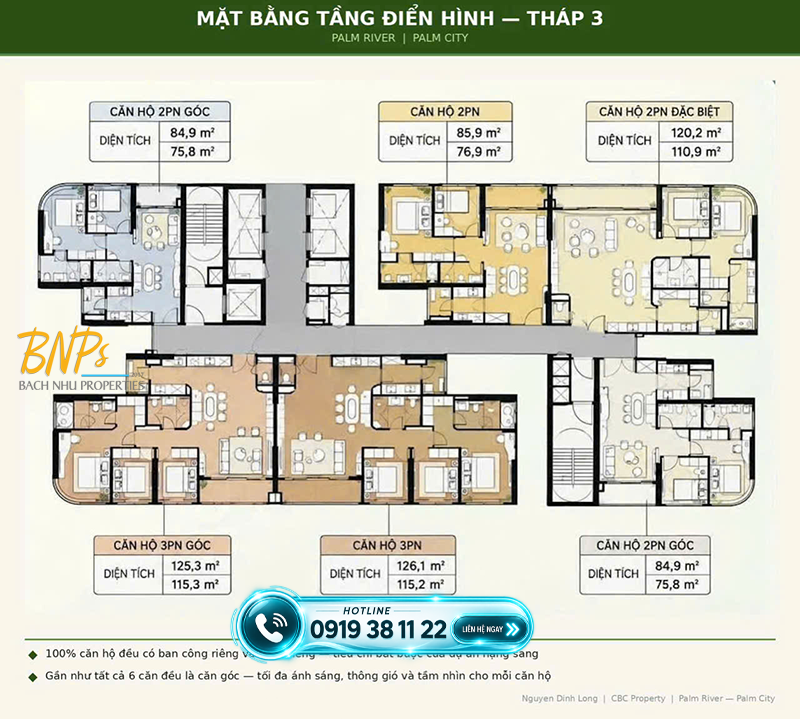 mặt bằng tầng điển hình tháp 3 Palm River - Bách Như Properties - BNPs