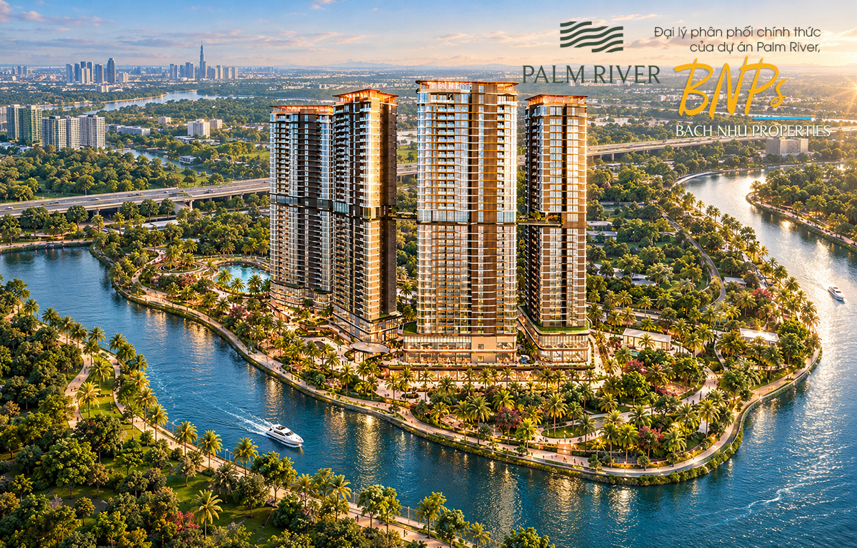 Phối cảnh tổng thể phân khu Palm River ven sông tại Palm City Hướng Việt Properties