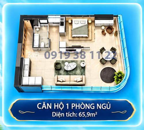 Layout căn hộ Palm River 1pn